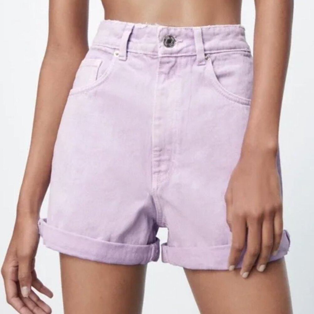ZARA lilac mom fit hi-rise bermuda shorts